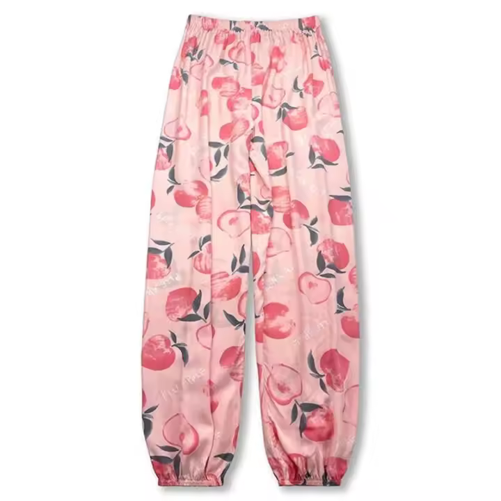 Pantalones tipo linterna para dormir de pierna ancha informales de verano versátiles sueltos a la moda para mujer, pantalones de Color melocotón - 1
