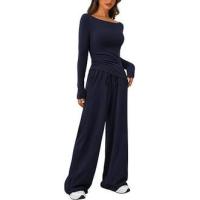 Conjunto de otoño Camiseta asimétrica de manga larga Pantalones de pierna ancha Traje informal Chándal - details 14
