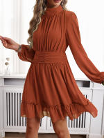 Vestido corto rosa de cintura alta con volantes para mujer, minivestido informal con manga abullonada, cintura anudada, 2024 - details 12