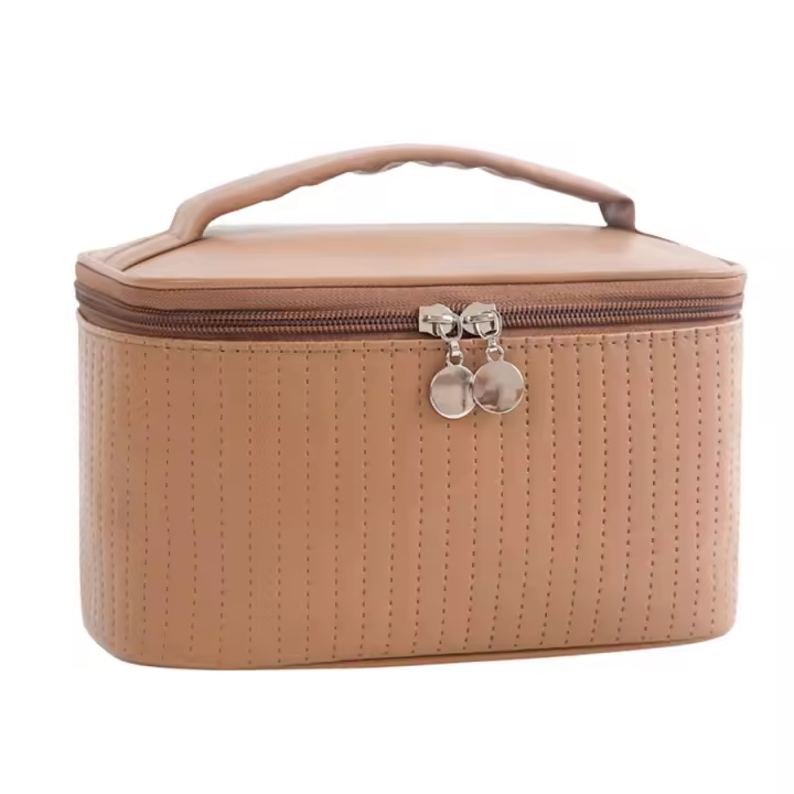 Bolsa de Maquillaje Portátil para Mujer Organizador de Cosméticos de Color Sólido Estilo Viaje - 1