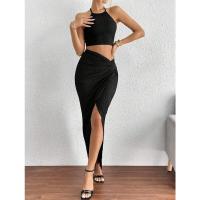 2025 nueva ropa de mujer, traje de mujer, chaleco + falda larga, slim, cadera, giro, verde - details 8