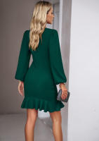Vestido de manga abullonada con temperamento para mujer, ropa de otoño e invierno, nuevo, color sólido - details 18