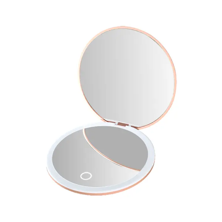 Espejo De Maquillaje Plegable Compacto Con Luz LED Recargable Pequeño Y Portátil Doble Cara Espejo Cosmético Para Mujeres - 1