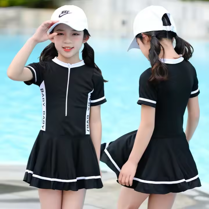 Traje de Baño de Estilo Deportivo para Niñas Manga Corta, Secado Rápido, Perfecto para Entrenamiento de Natación en Primaria - 1
