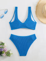 Bikini de cintura alta para mujer, traje de baño deportivo unicolor, traje de baño Sexy a rayas, ropa de baño para mujer, ropa de playa 2025 - details 6