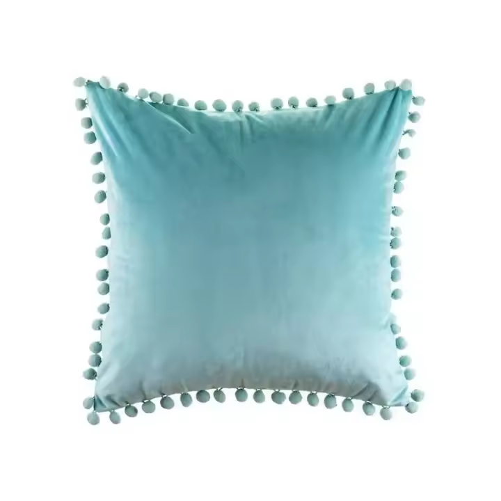 Funda de Almohada de Terciopelo Suave con Bola de Pompon Decoración de Dormitorio Sofá - 1