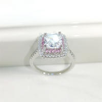 Anillo cuadrado de princesa, Piedra Rosa y blanca, chapado en oro blanco, joyería de moda, accesorios de compromiso de boda - details 6