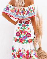 Vestido Largo para Mujer Verano 2025 Escote Palabra de Honor con Estampado de Flores Rojas - details 4