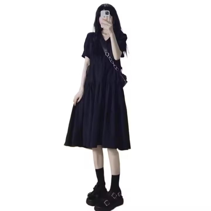 Hepburn Little para mujer verano 2025 nuevo estilo vestido largo de cintura francesa, vestido negro pequeño y de gama alta - 1