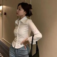 2025 camisas coreanas elegantes para mujer, ropa de calle a la moda, blusa ajustada para mujer, Tops cortos sexys informales de oficina Y2K para primavera, novedad - details 1