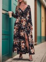 Vestido Largo de Manga Grande con Estampado Cuello en V, Moda Coreana Harajuku para Mujeres - details 3