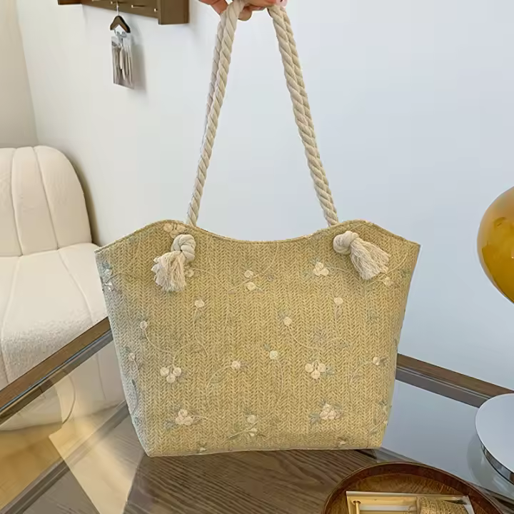 Bolso de mano de gran capacidad, tendencia de moda, nuevo bolso de paja, bolso de hombro simple informal - 1