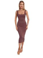 Vestido de verano informal de fiesta ajustado con cuello cuadrado sin mangas de punto para mujer - details 0