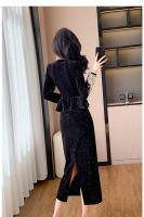 Vestido de noche de terciopelo ligero de lujo para mujer, estilo francés, para otoño e invierno, nuevo vestido de noche de alta gama con temperamento y corte ajustado, de un solo paso - details 8