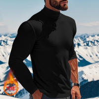 Camisa de manga larga para hombre, top ajustado con cuello alto, color sólido, terciopelo - details 8