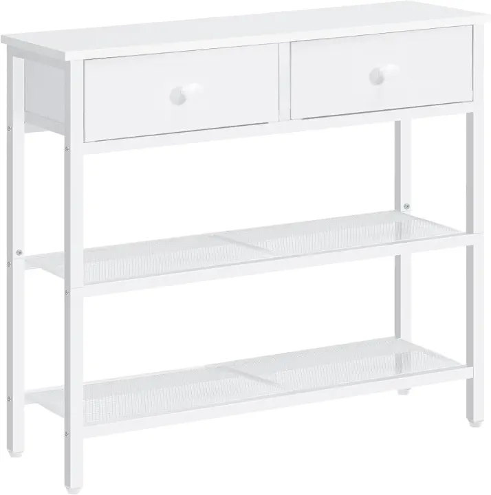 Mesa Consola Industrial de 75cm con 2 Cajones de Tela Entrada, Sofá, Pasillo, Estilo Vintage Marrón y Negro - 1