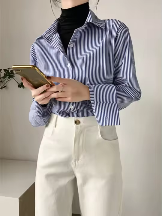 Shi de manga larga rasgada para mujer con moda coreana - 1