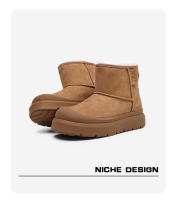 Botas de nieve de media caña con suela gruesa, cálidas y gruesas de cuero mate con punta redonda para hombres y mujeres - details 6