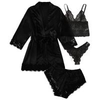 Ence Conjunto de pijama sexy para mujer, ropa interior cómoda de verano y hogar de 4 piezas con bata de satén de seda - details 6