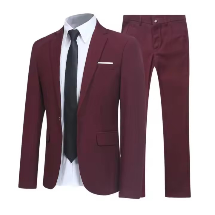 Conjunto de Traje de Primavera para Hombres Chaqueta de Pantalón de Color Sólido Talla Grande - 1
