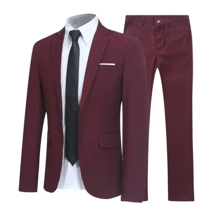 Conjunto de Traje de Primavera para Hombres Chaqueta de Pantalón de Color Sólido Talla Grande - 1