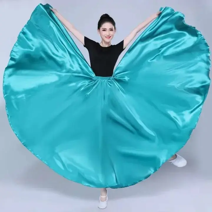 Vestido de bailarina gitana de danza del vientre, swing flamenco español largo satinado brillante de 360/720 grados, varios colores - 1