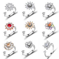 Anillo giratorio de flor de molino de viento con copos de nieve de circonio de cristal a la moda para mujeres y niñas, joyería para fiesta, regalo antiestrés - details 0