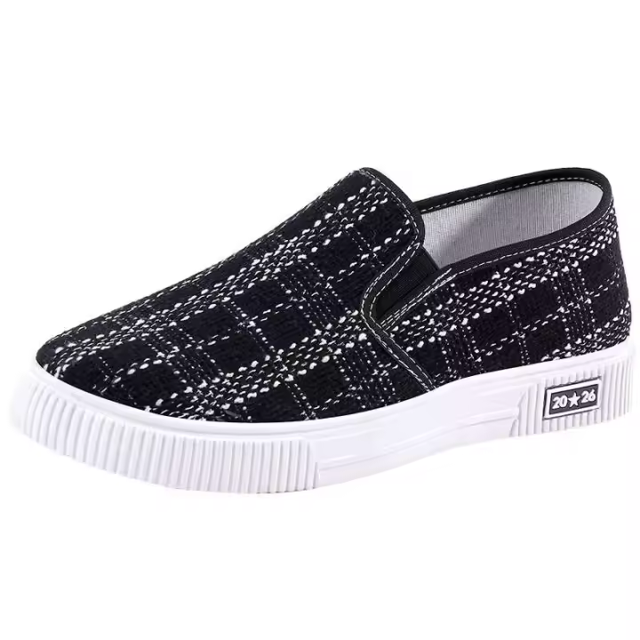 A07 nuevos zapatos casuales antideslizantes de suela suave cruzada de estudiante de fondo plano de un solo paso de lona para mujer - 1