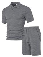 Los hombres de verano de manga corta Traje de Jacquard Casual Sports Hombres Slim Lapelado POLO Camisa de manga corta Traje - details 4