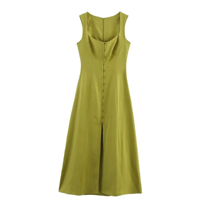 Vestido Midi de lino para mujer europea y americana - 1