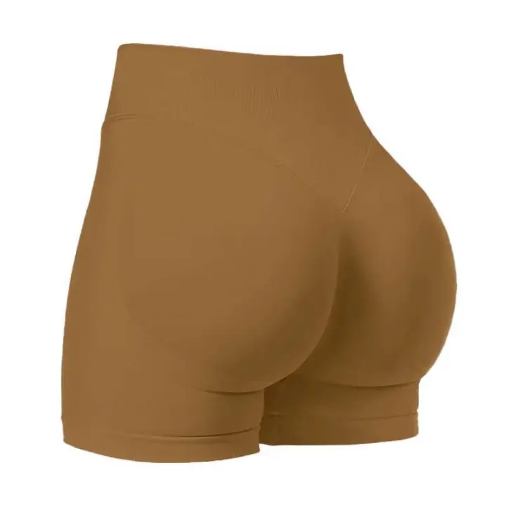 Gimnasio al aire libre de la aptitud de la yoga, pantalones cortos de elevación de cadera, color sólido, sin costuras - 1