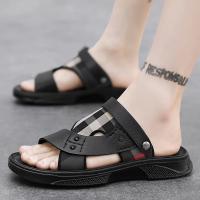 Sandalias de los hombres de la primera capa de cuero de vaca, zapatos de playa de suela suave, cojín de látex de los hombres de verano, nuevas dos zapatillas de desgaste, sandalias al aire libre - details 5