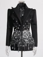 Vestido Mini de Parches y Lentejuelas de Cintura Alta Manga Larga con Abalorio Perlas Esculpidas - details 0