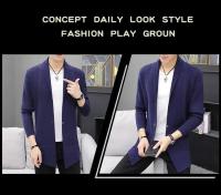 Suéter de otoño e invierno para hombre, suéter de punto, chaqueta, cárdigan largo para hombre, suéter de lana, suéter de color sólido - details 15