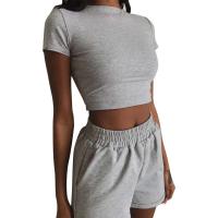 Conjunto de Pantalones Cortos Delgados de Moda Verano 2024 Top Corto Ajustado de Color Sólido y Shorts Estilo Callejero para Mujeres - details 30
