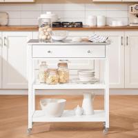 Mesa Auxiliar con Encimera de Acero Inoxidable y Estantes Abiertos, Carrito de Servicio para Cocina, Hogar o Exterior, Blanco, 81x90x45cm FKW47-II-W - details 1