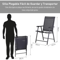 Conjunto de 2 Sillas Plegables para Exterior con Reposabrazos Sillas para Balcón Jardín Terraza Metal Texteline Carga 110kg 58x64x94 cm Gris - details 11