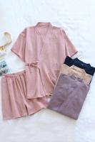 Conjunto de pijama de 2 piezas para pareja japonesa, hilo de algodón fino, pantalones cortos de manga corta, kimono para hombre y mujer, decoración del hogar - details 29