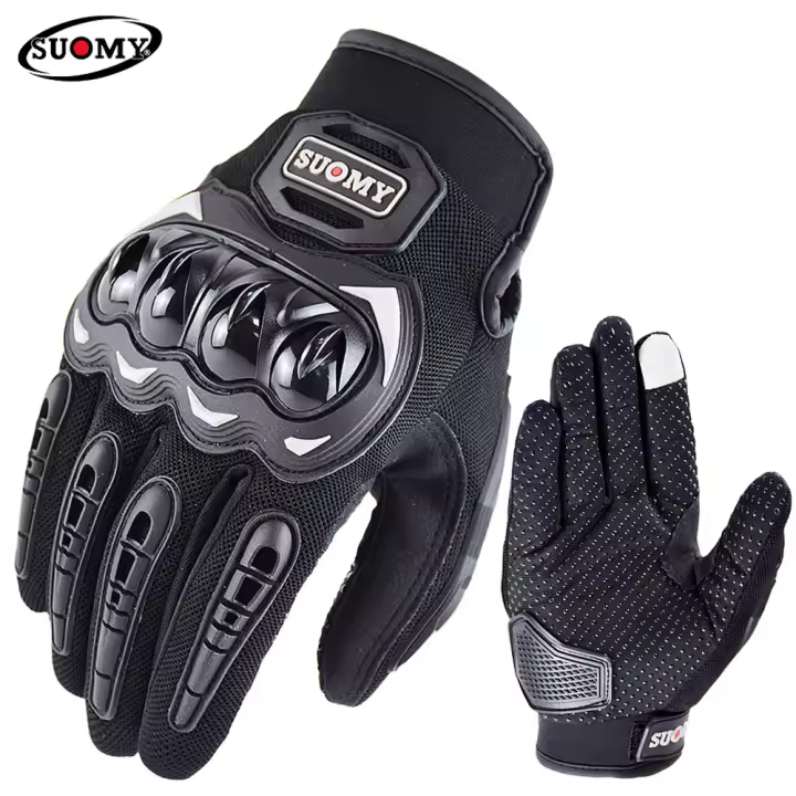 Guantes de Carreras SUOMY de Tamaño Grande XXL Negros con Decoración Elegante Antideslizantes y Transpirables para Moto Cierre de Pulgar Lavables en Agua - 1