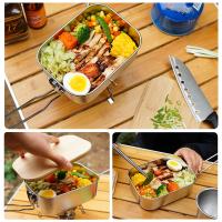 Fiambrera Portátil para Picnic al Aire Libre, juego de Cocina de Acero Inoxidable para Camping, Tajadera de Madera de Bambú - details 2