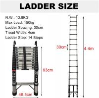 Escalera telescópica de 6,2 m con 2 ganchos, 15 peldaños, de aluminio, portátil, antideslizante, multiusos, capacidad de carga de 150 kg, EN131 - details 18