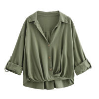 Novedad de Verano Blusa de Lino Mezclado para Mujer Top Sencillo Informal con Borde enrollado - details 4