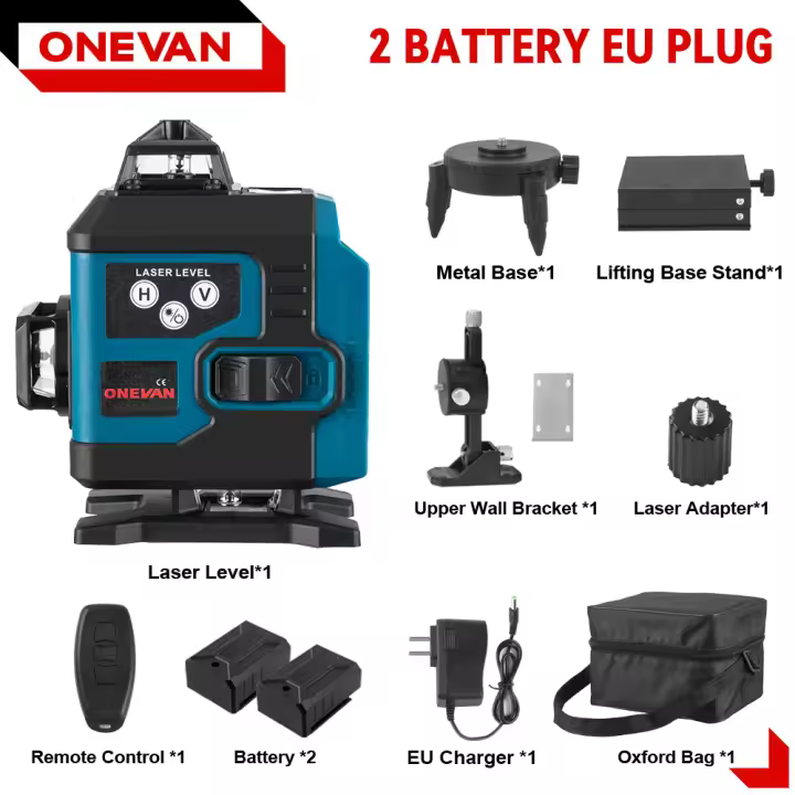 ONEVAN-Nivel láser 4D de 16 líneas, línea verde, autonivelante, 360, Horizontal y Vertical, potente nivel láser, nivel láser de haz verde - 1