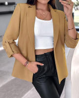 Chaqueta elegante de manga larga para mujer, traje de Color sólido, cuello, otoño - details 18