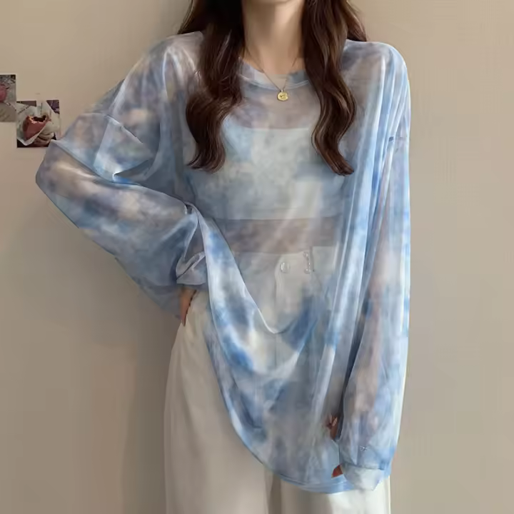 Ropa de protección solar para mujer, de manga larga Camiseta holgada, transparente, talla grande, 2024 - 1