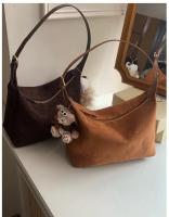 Bolso bandolera retro de gamuza para mujer de la colección europea - Bolso de hombro ajustable color café con cierre de cremallera, bolso minimalista para ir al trabajo, bolso bandolera informal, bolso de diseño europeo, acabado de textura suave - details 0