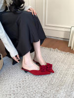 Nueva bolsa cabeza media zapatillas arco de las mujeres tacón grueso tacones altos francés perezoso de un pedal zapatillas geniales - details 15