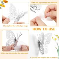 Pegatina de pared creativa de mariposa luminosa 3D, 12 piezas, arte moderno, decoraciones para el hogar, regalo DIY - details 6