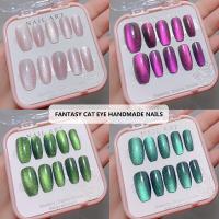 Parche de uñas postizas brillantes de cristal, Ojo de gato, diamante, prensa de uñas acrílicas, uso hecho a mano, 24 unids/lote por caja - details 4