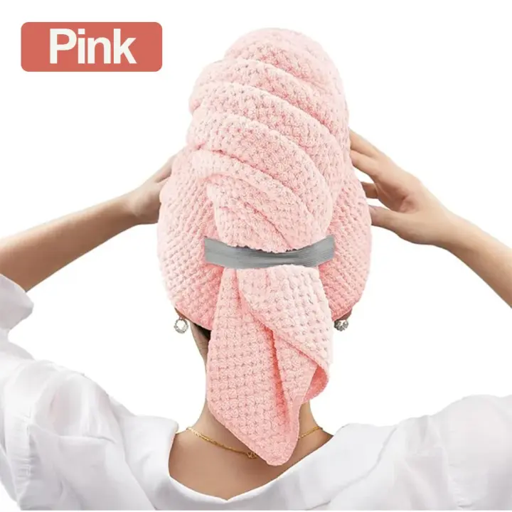 Toalla de microfibra extra grande para el cabello Secado rápido con banda elástica - 1